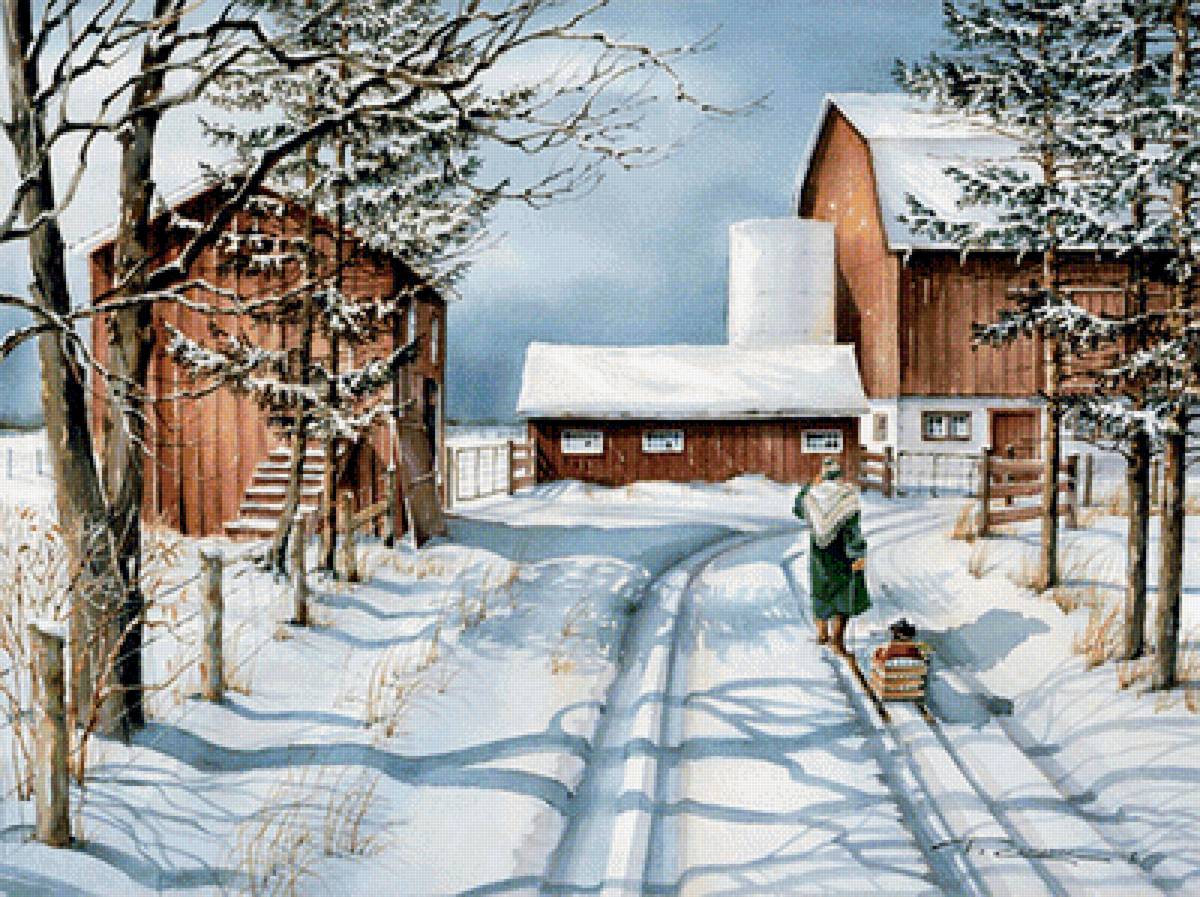 зима в деревне - пейзаж, природа, зима - предпросмотр