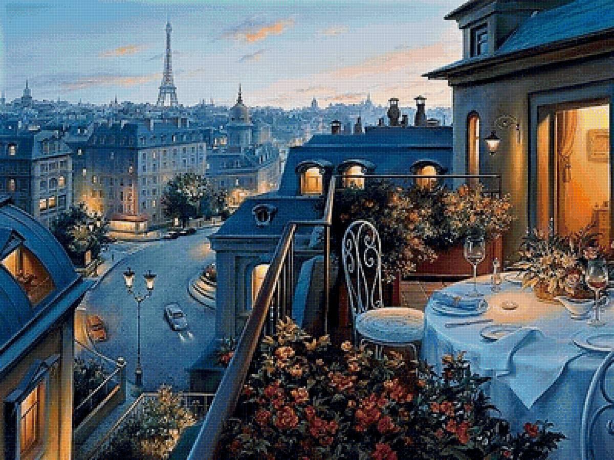 С видом на Париж - город, картина, живопись - предпросмотр