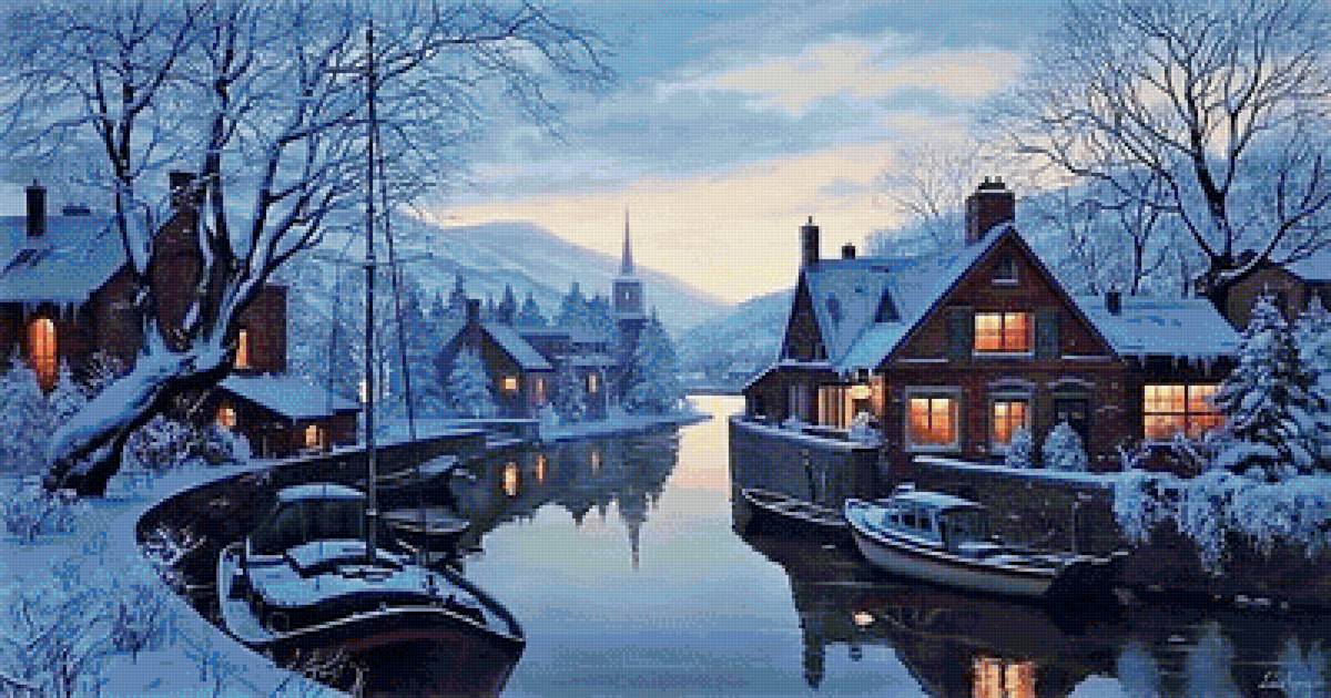 Старая гостиница у реки - город, картина, живопись - предпросмотр