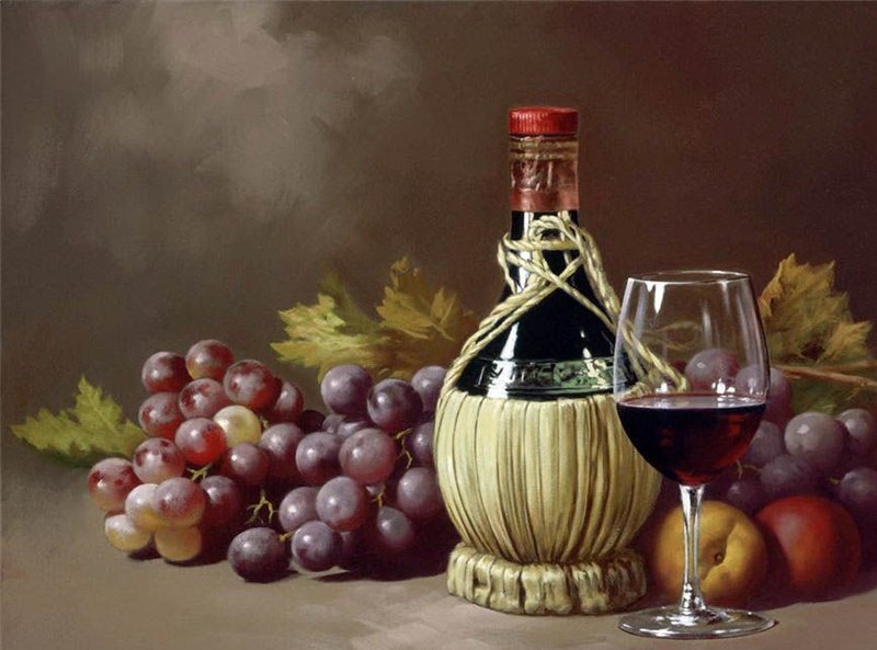 Натюрморт - натюрморт, виноград, вино, фрукты - оригинал
