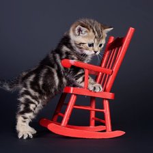 Оригинал схемы вышивки «котенок со стульчиком» (№1650185)