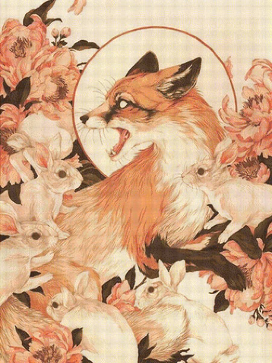 4565667 - цветы, лиса, винтаж, кролики - предпросмотр
