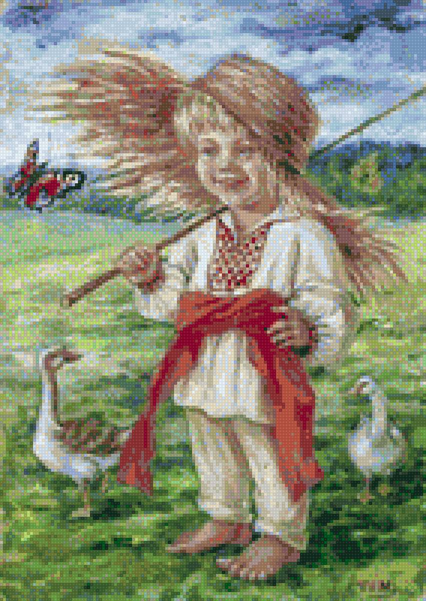 Постушек - дети, маленький, гуси., мальчик - предпросмотр