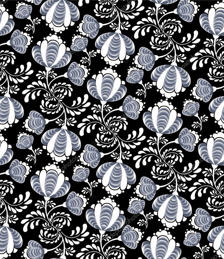 цветы на черном (жостовская роспись) - черный, цветы, роспись - оригинал