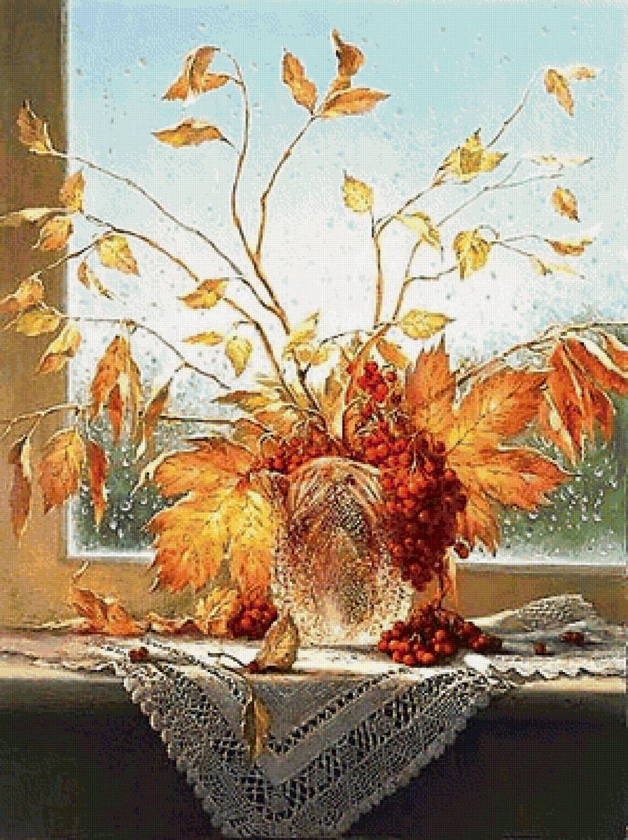 Рябина на окне - натюрморт, живопись, картина - предпросмотр