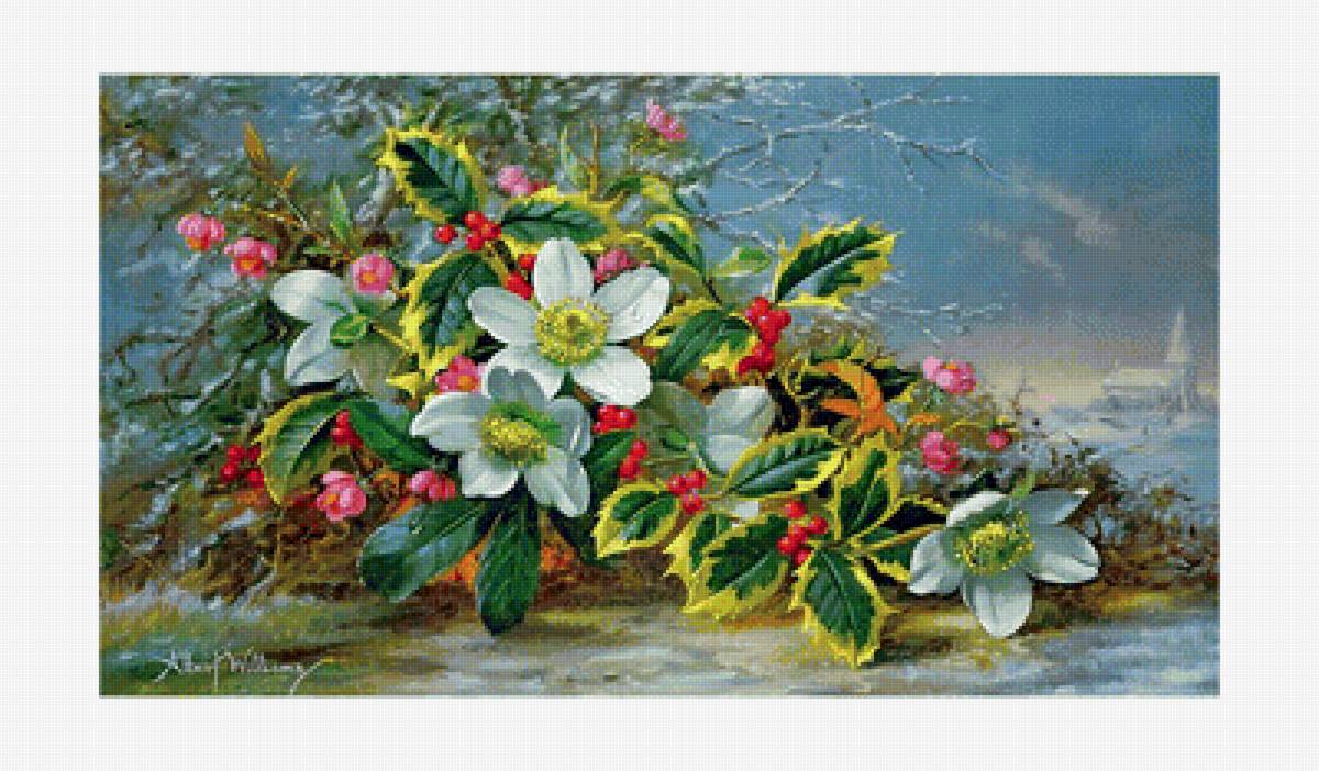 Зимний натюрморт - натюрмотр, зима, цветы - предпросмотр