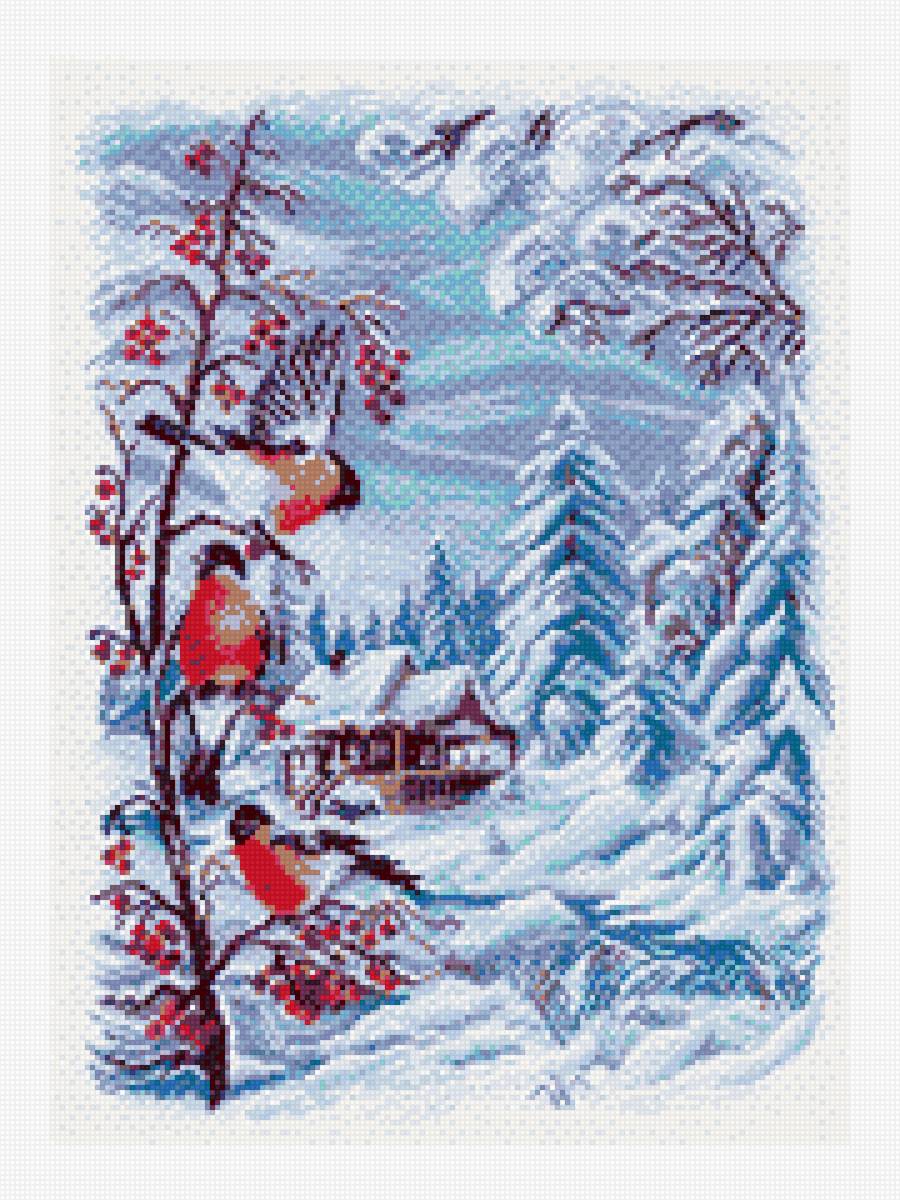 Снегири - зима птицы - предпросмотр