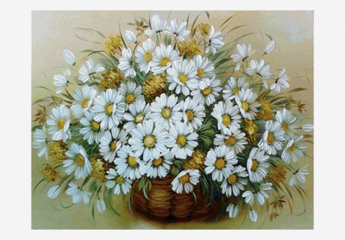 Ромашки в корзине - полевые цветы, ромашки, букет - предпросмотр