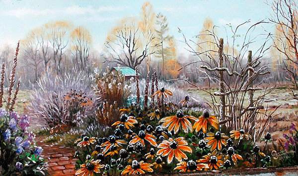 Поздние цветы - цветы, осень, иней - оригинал