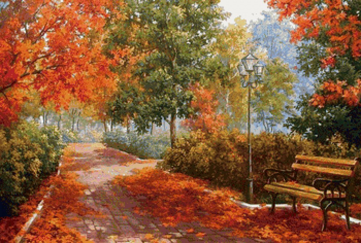 №1654552 - фонарь, осень, лавочка, парк - предпросмотр