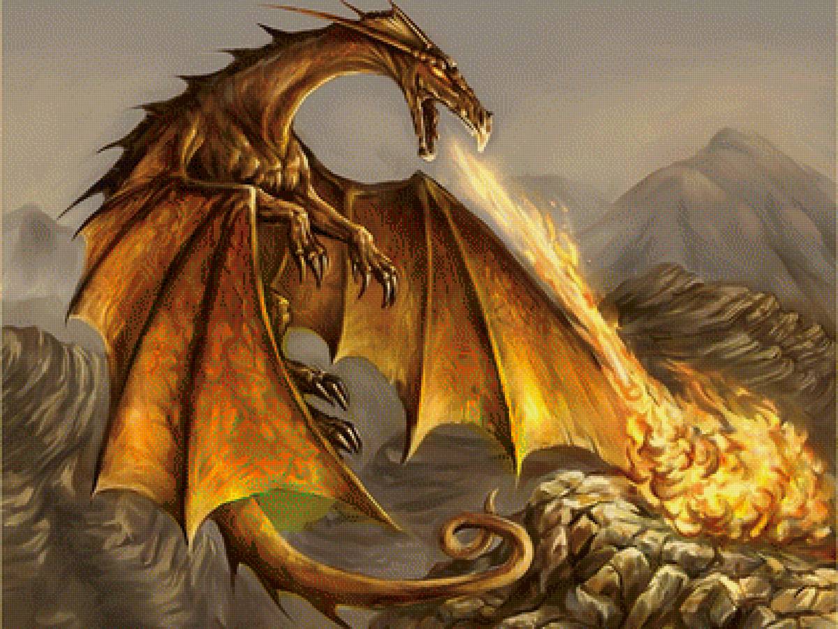 желтый огнедышащий дракон - 1988 год, дракон желтый, дракоша, дракон, фантастика - предпросмотр