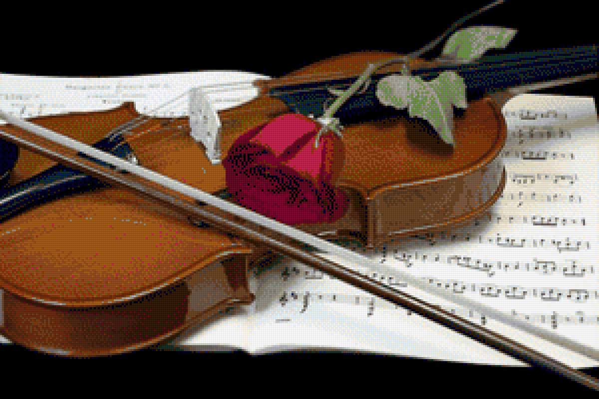 скрипка - ноты, скрипка, роза - предпросмотр