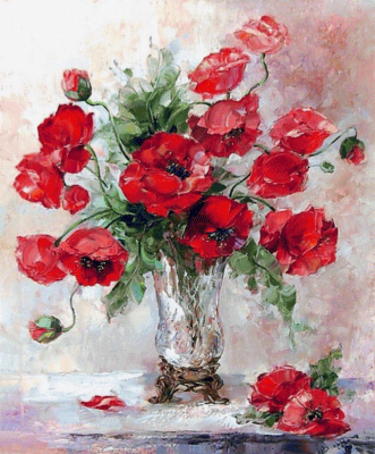 Чудные маки Оксаны Кравченко - маки, красные, ваза, цветы - оригинал