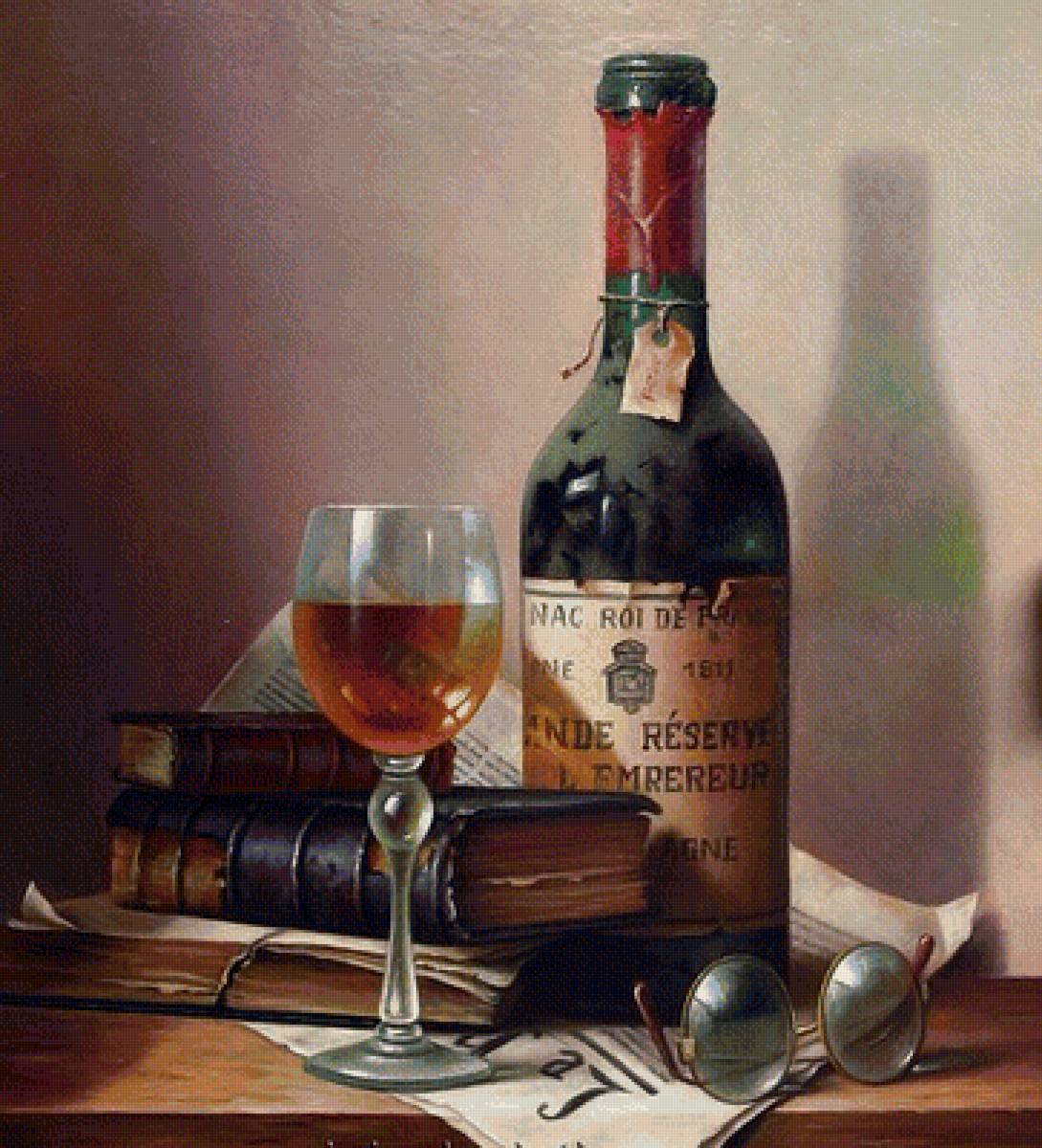 Натюрморт - бокал, очки, вино, книги - предпросмотр