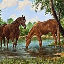 Оригинал схемы вышивки «кони на водопое» (№1657297)