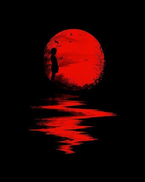 Кровавая луна - черный, луна. кровь, одиночество, красный - оригинал