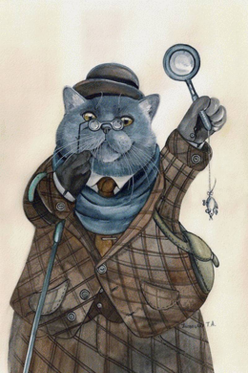 Кот с лупой - коты - предпросмотр