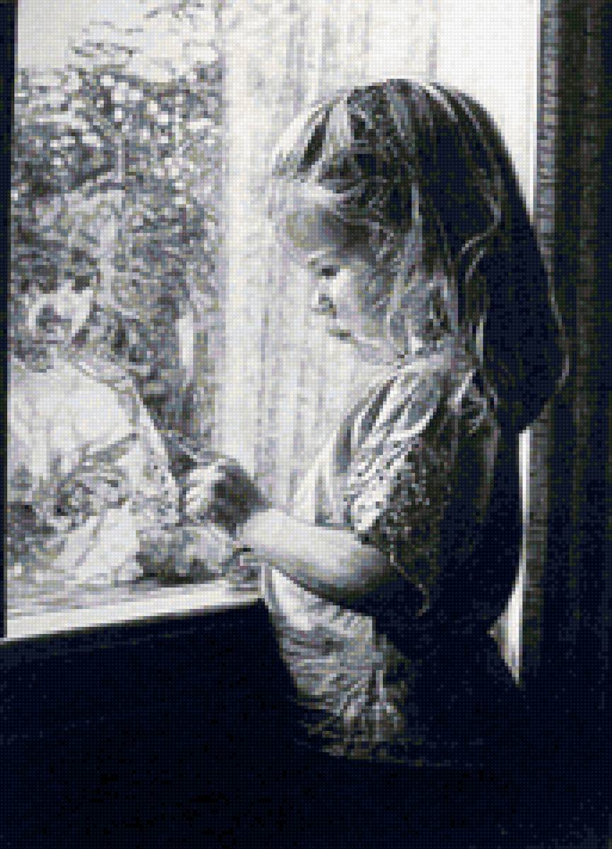 девочка у окна - дети, девочка, монохром - предпросмотр