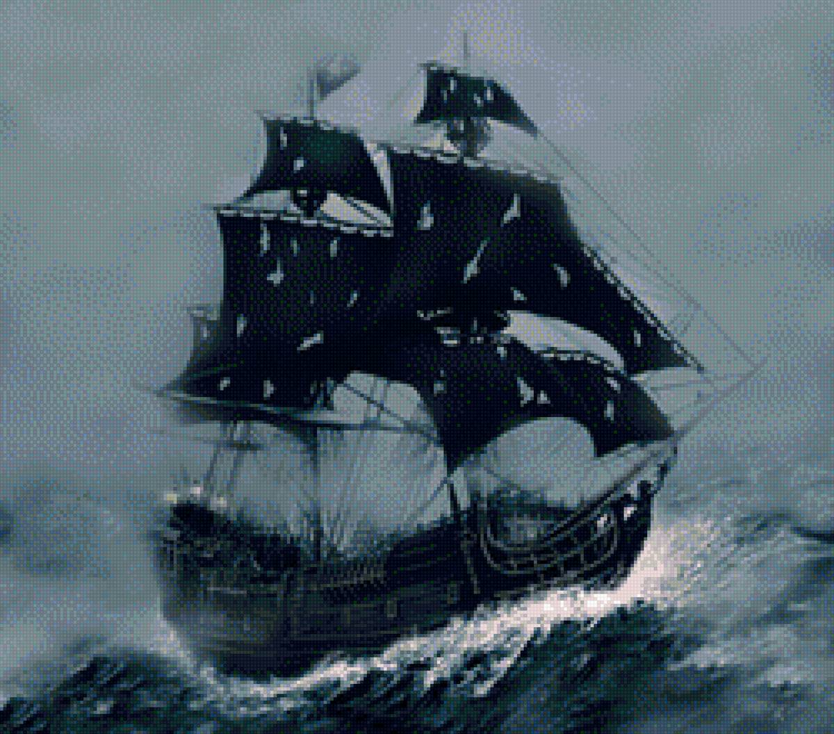 Черная Жемужина - море, шторм, корабль, пираты., волны - предпросмотр