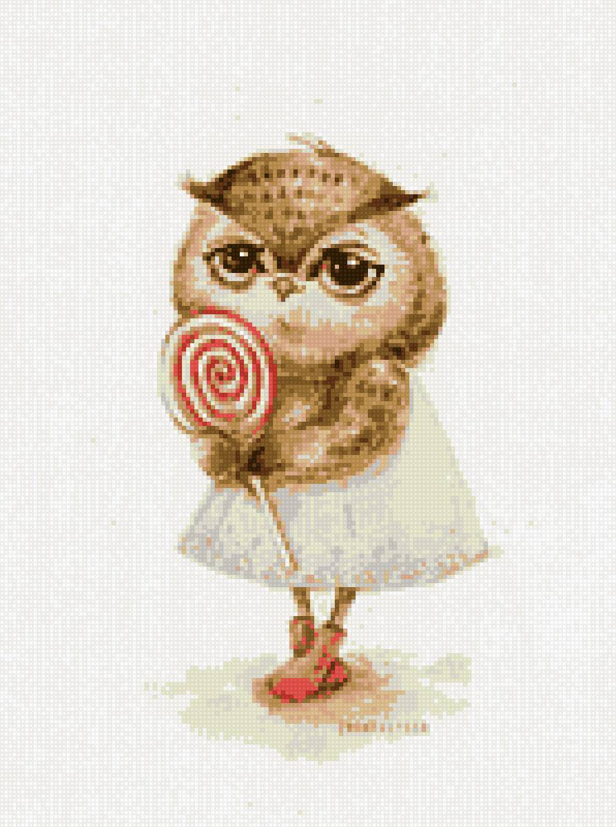 Совушка с леденцом - сова, совушка, леденец - предпросмотр