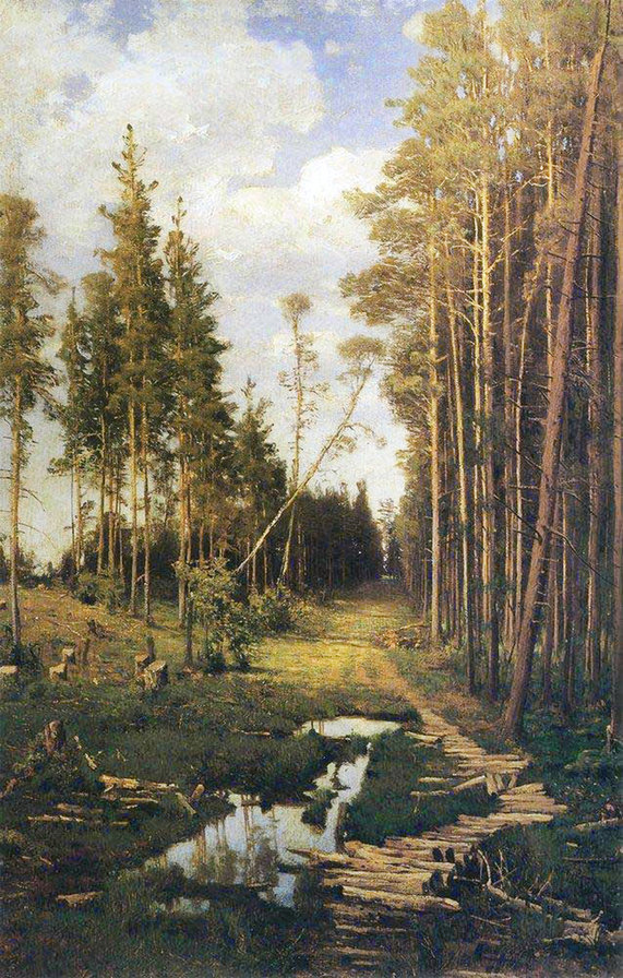 А. К. САВРАСОВ "ПРОСЕКА В СОСНОВОМ ЛЕСУ" 1883Г.» - пейзаж, природа, сосны, картина - оригинал