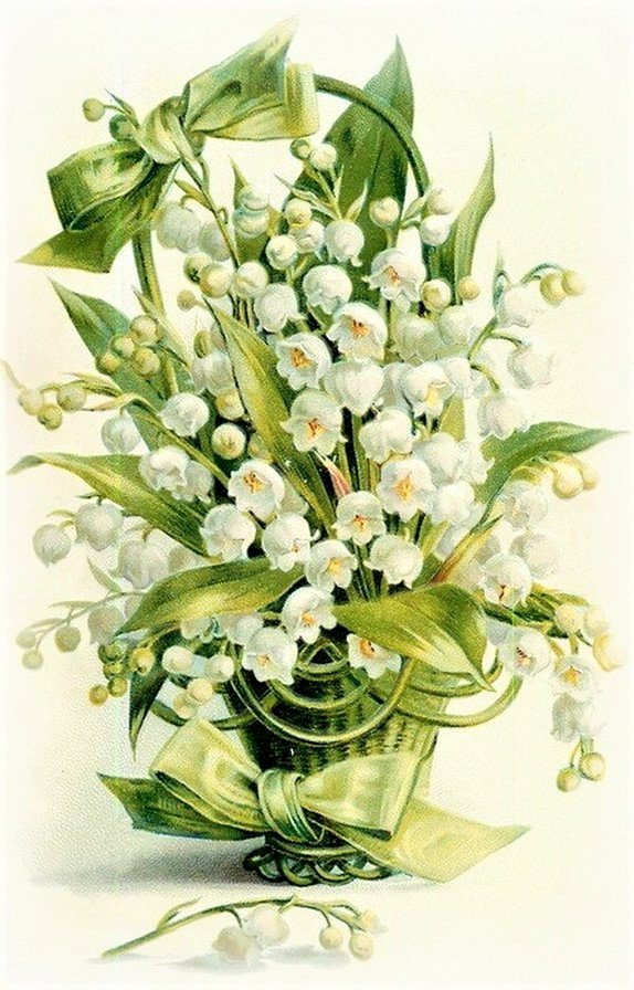 корзина ландышей - ландыши, цветы, живопись - оригинал