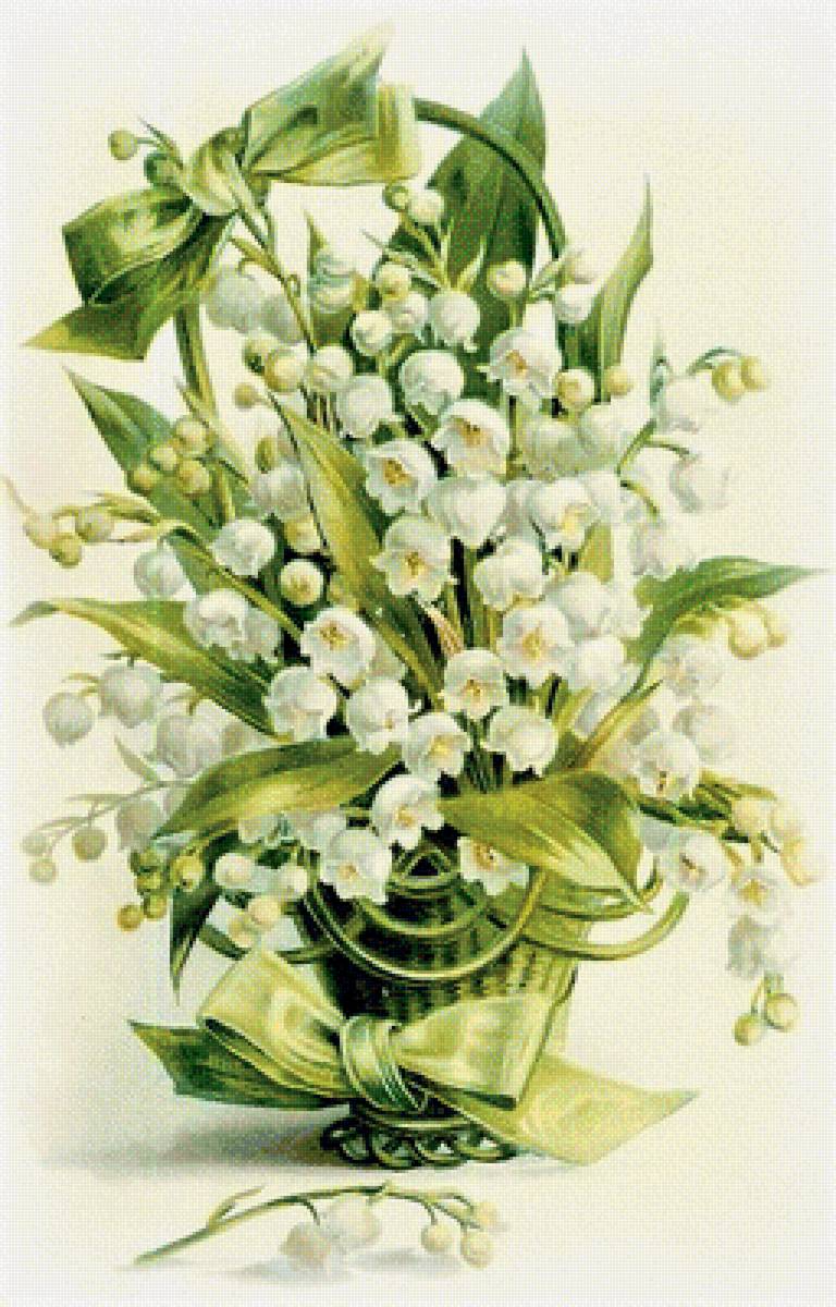 корзина ландышей - живопись, ландыши, цветы - предпросмотр