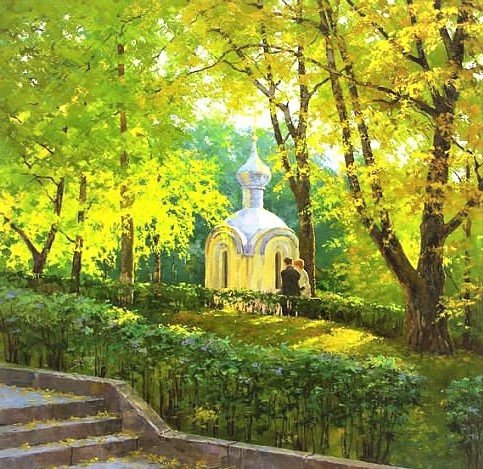 прогулка в парке - живопись, картина, люди - оригинал