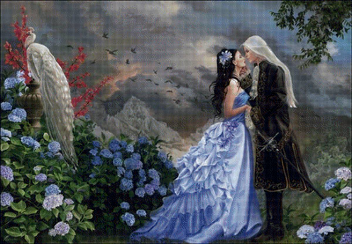 встреча в саду - пара, сад, природа, вечре - предпросмотр