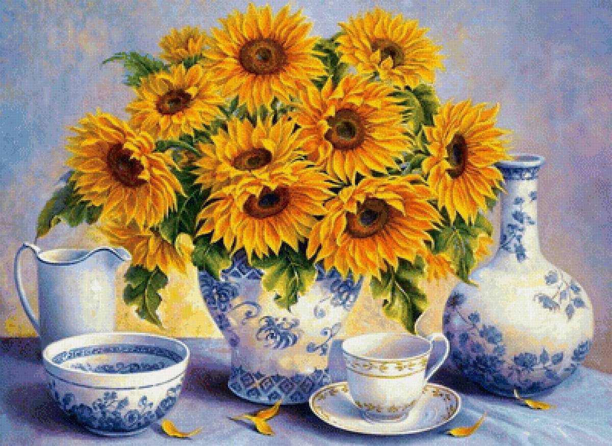 Подсолнухи - картина, натюрморт, цветы - предпросмотр