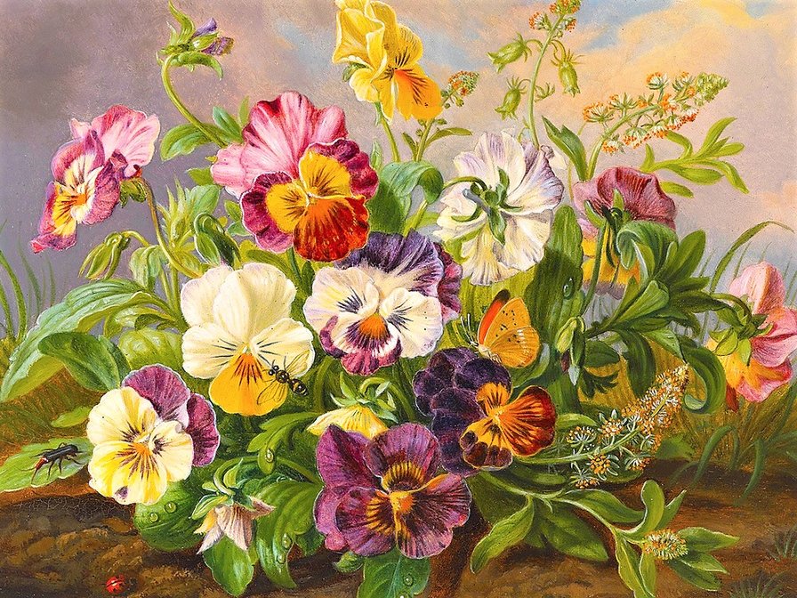 фиалки - цветы, картина, живопись - оригинал