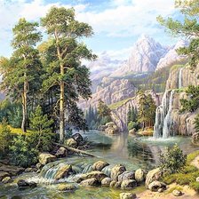 Схема вышивки «вид с водопадом»