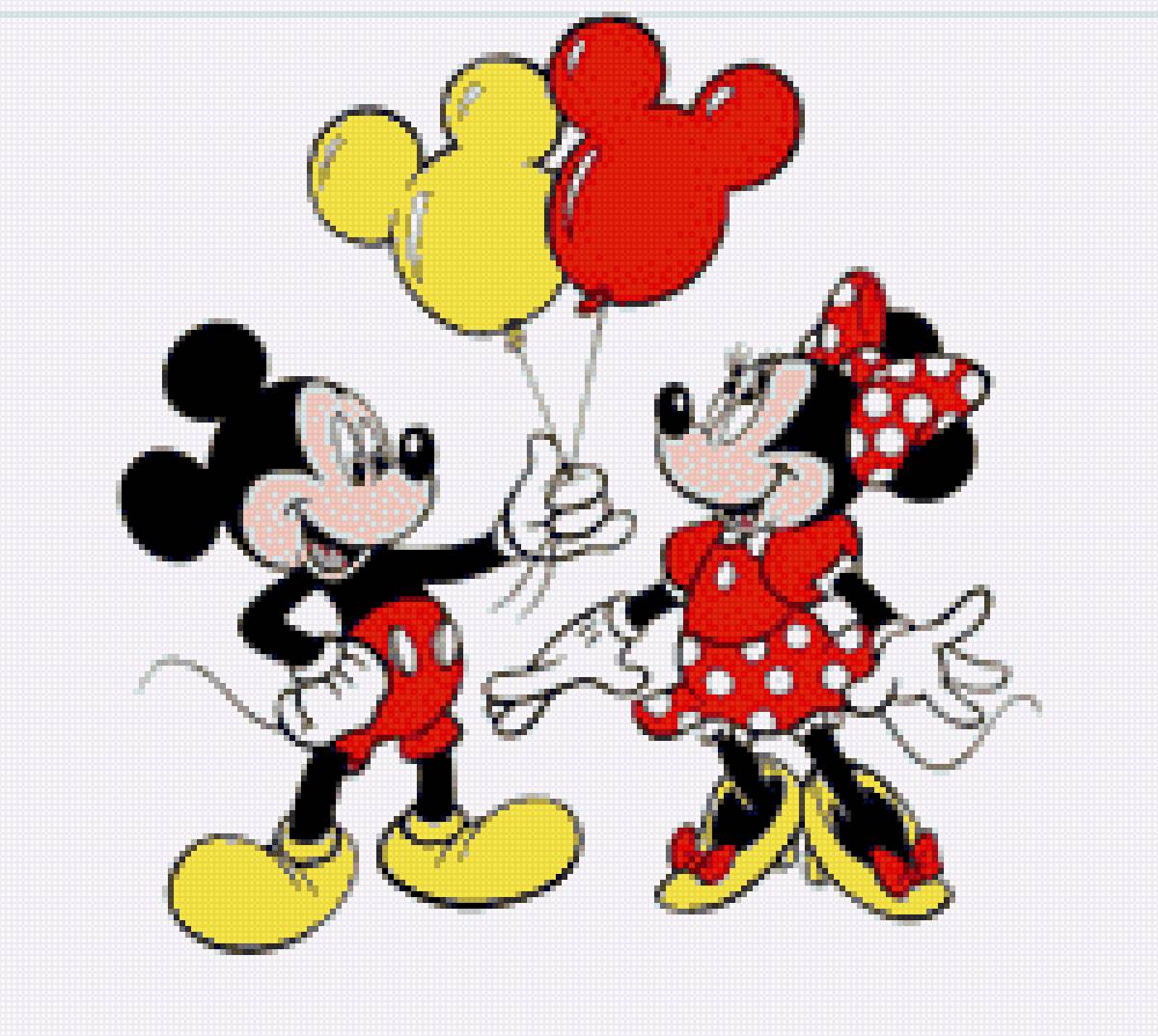 Микки и Минни маус с шариками - дисней, минни маус, мультик, микки маус - предпросмотр