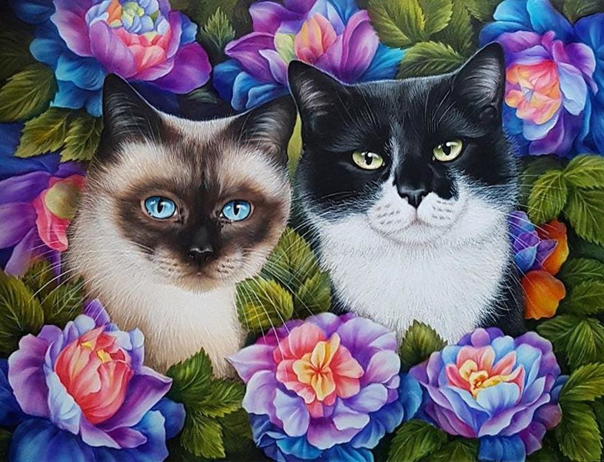 котята - цветы, животные, кошка - оригинал