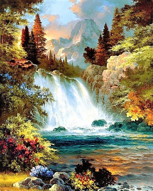 бурный поток - живопись, картина, природа - оригинал