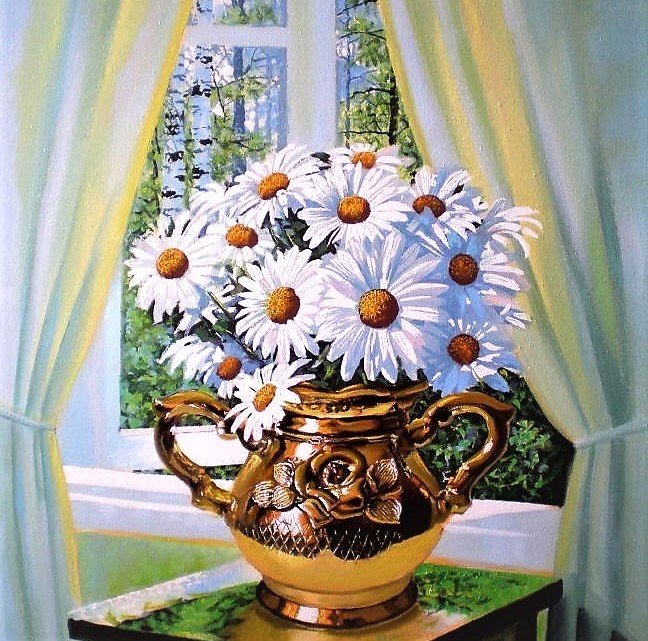 ромашки в кувшине - картина, цветы, живопись - оригинал