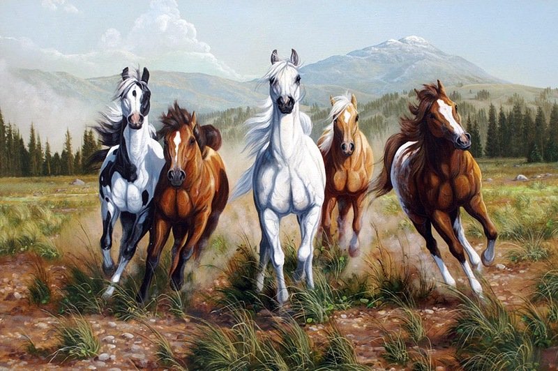 картина с лошадми - зима, природа, животные - оригинал