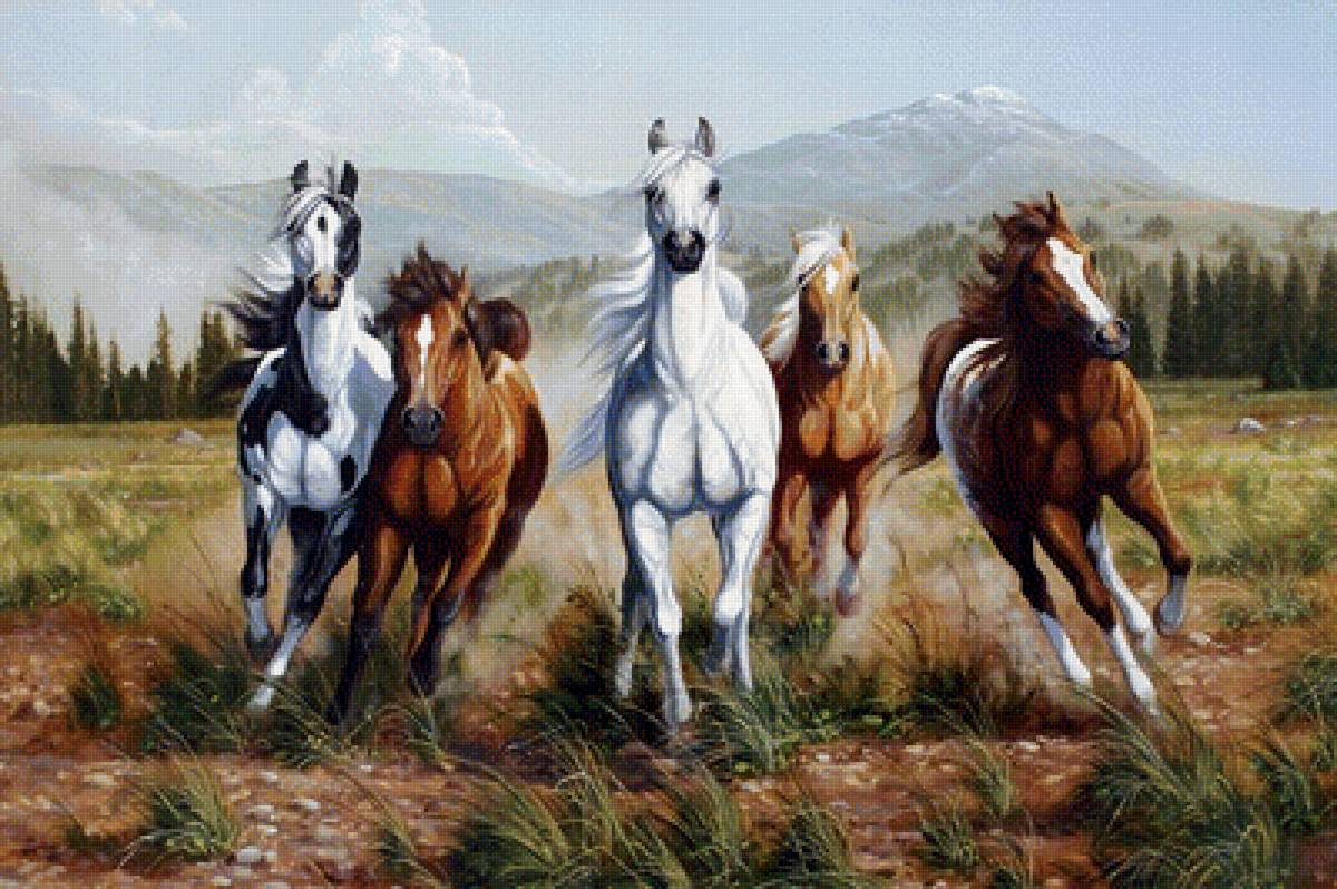 картина с лошадми - животные, зима, природа - предпросмотр