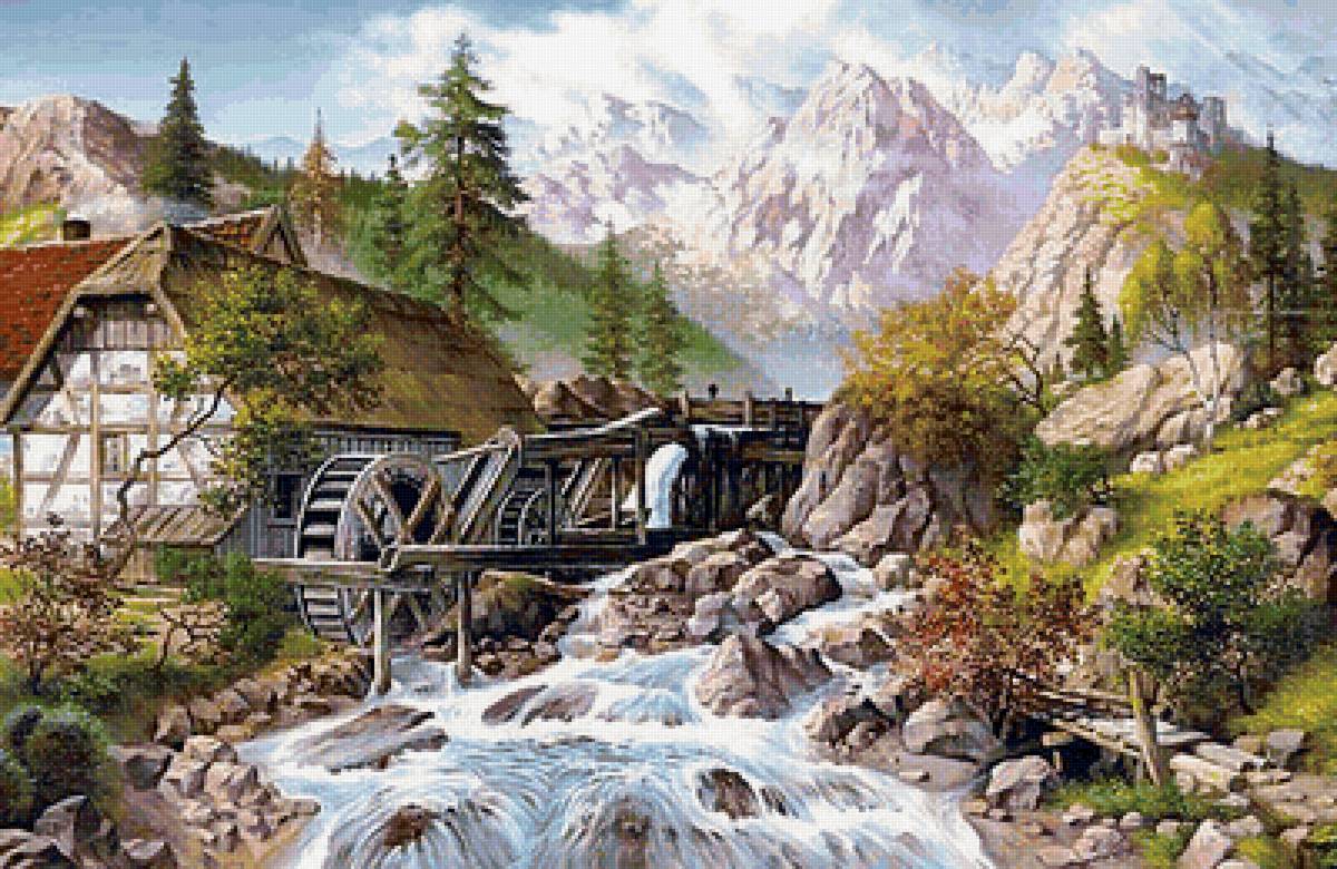 мельница - цветы, лето, дом - предпросмотр