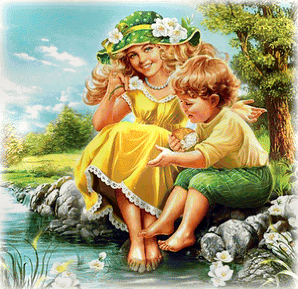 у воды - лето, река, картина, радость, дети - предпросмотр