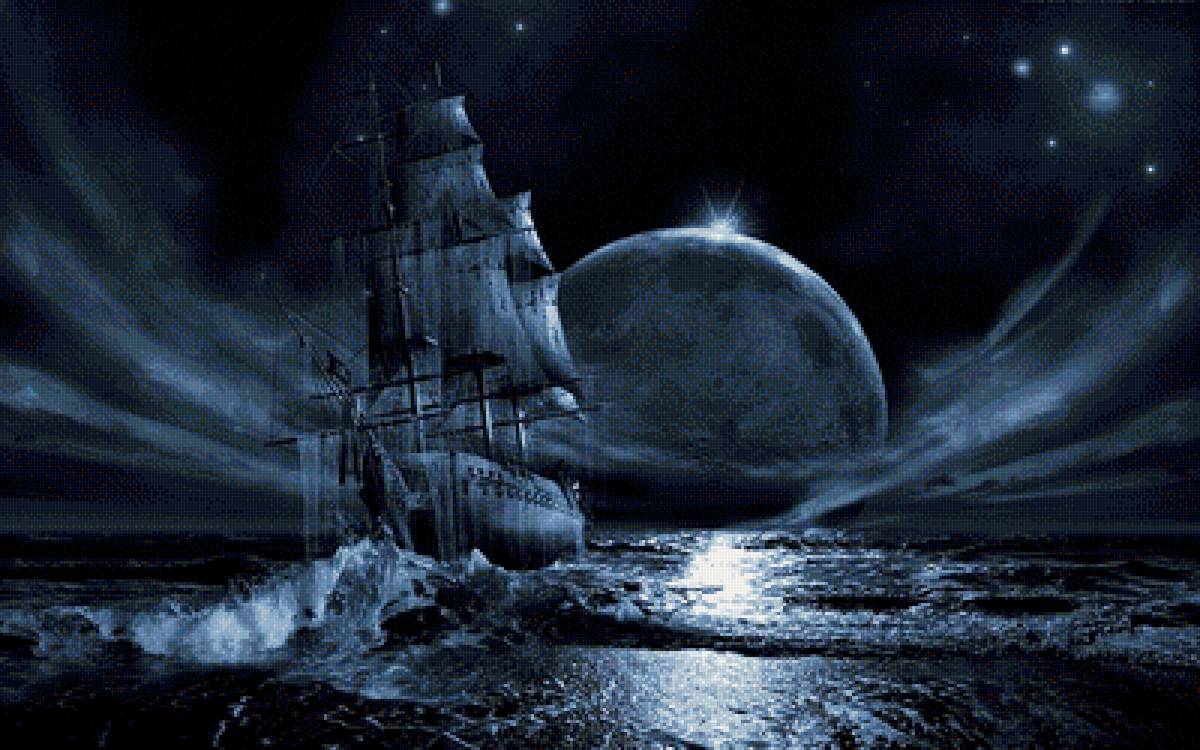 Лунный путь - ночь, корабль, море - предпросмотр