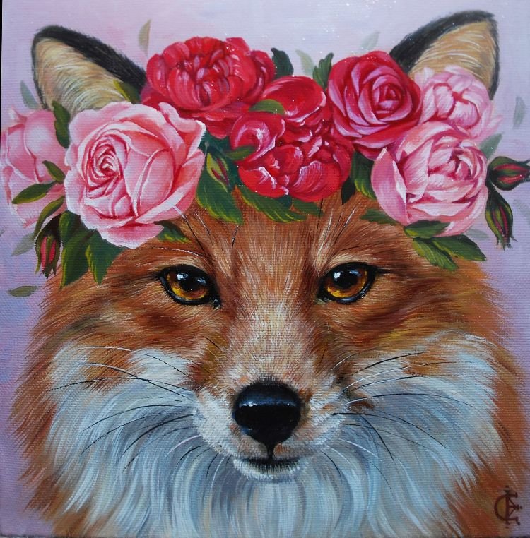 Иллюстратор Женя Филиппова - цветы, лиса - оригинал