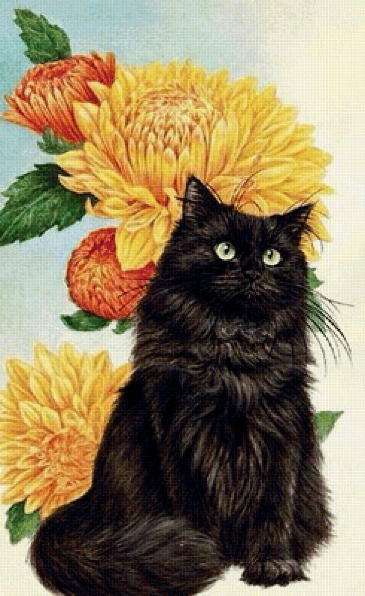 Котик - цветы, животное, кошка, кот, фэнтези, арт - предпросмотр