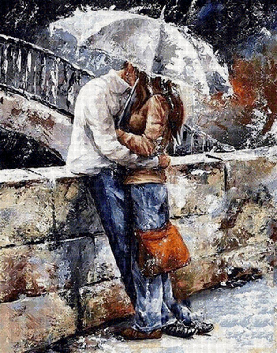 пара под зонтом - акварель - предпросмотр