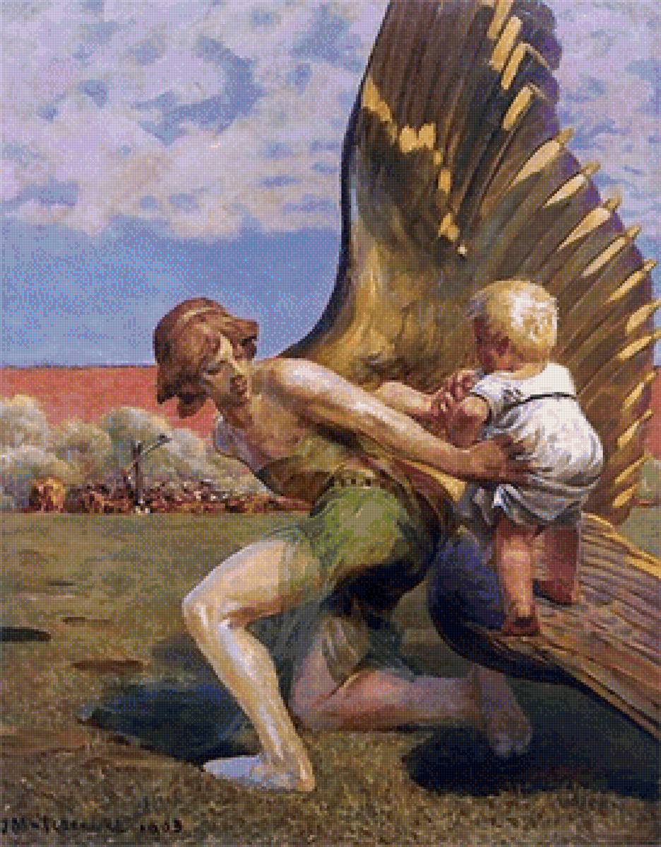 К славе - картина, польская живопись, ангел, мальчевский, ребенок - предпросмотр