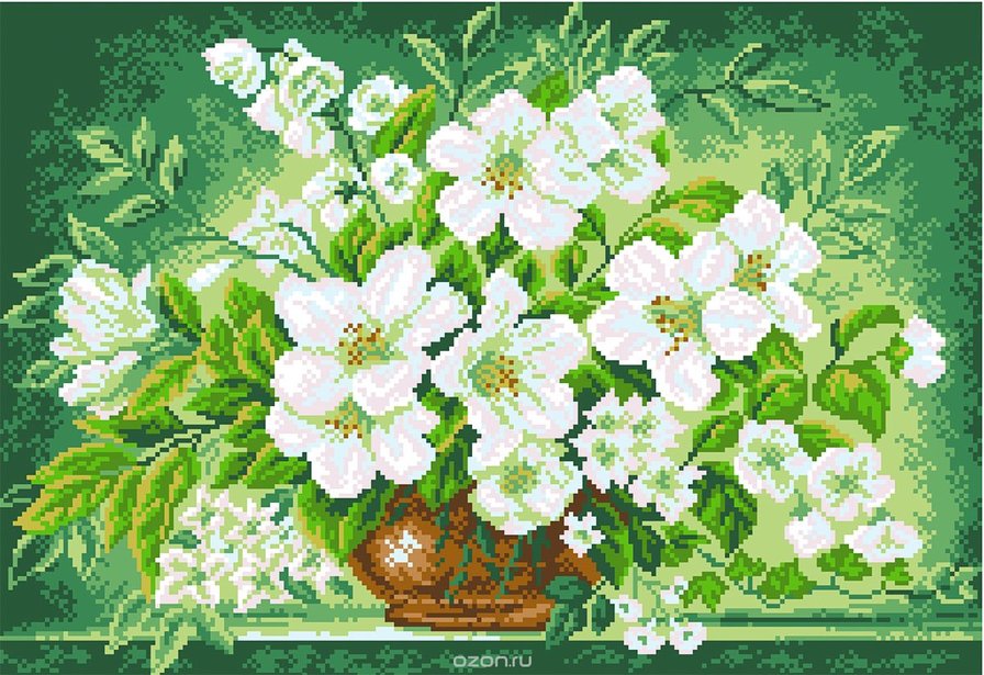 цветы на зелёной канве - оригинал