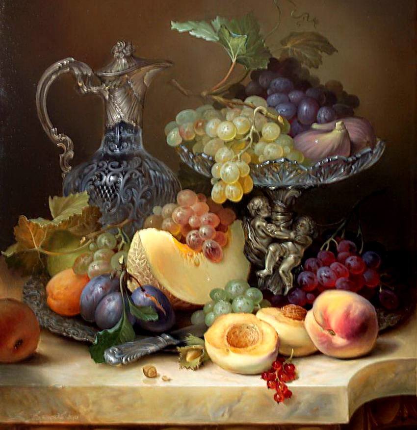 Натюрморт - натюрморт графин фрукты - оригинал