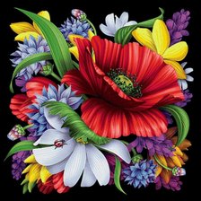 Схема вышивки «маки подушка»