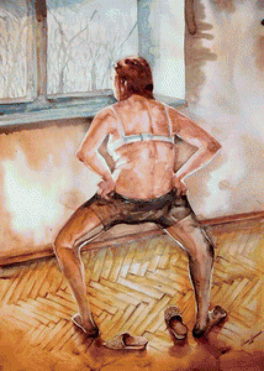 Женщина, надевающая колготки - предпросмотр