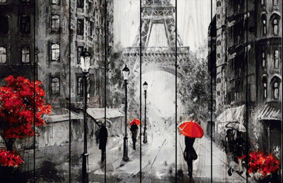 черно-белый париж - города. акварель - предпросмотр